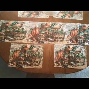 Fall/Thanksgiving Table Runner, 4 matching placemats and floor mat set